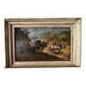 Peinture paysage avec chevaux par Georges Crinière 19ème