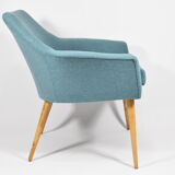 Vintage armchair Shell, turquoise fabric, 1960s, restored