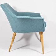 Vintage armchair Shell, turquoise fabric, 1960s, restored