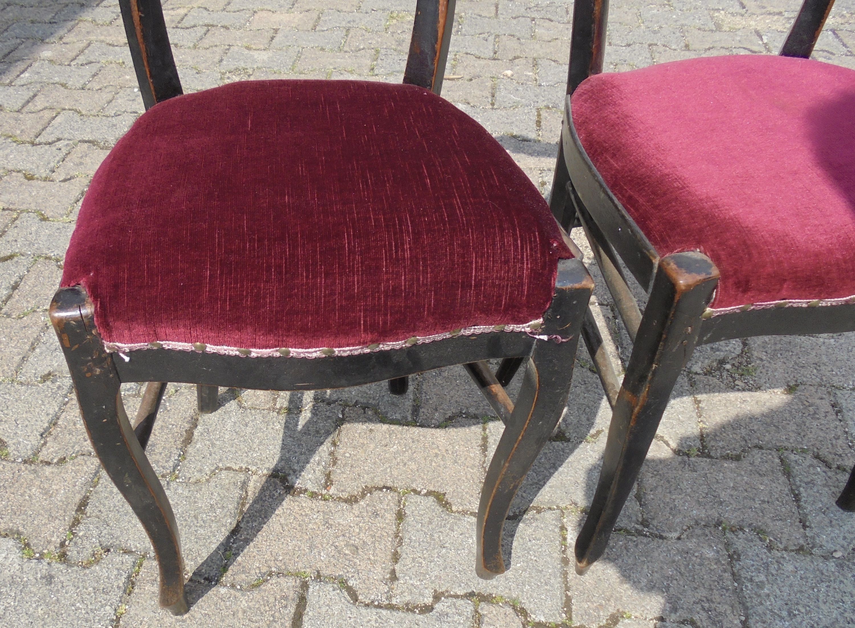 Pair of chairs Napoleon III blackened wood and seat red velvet