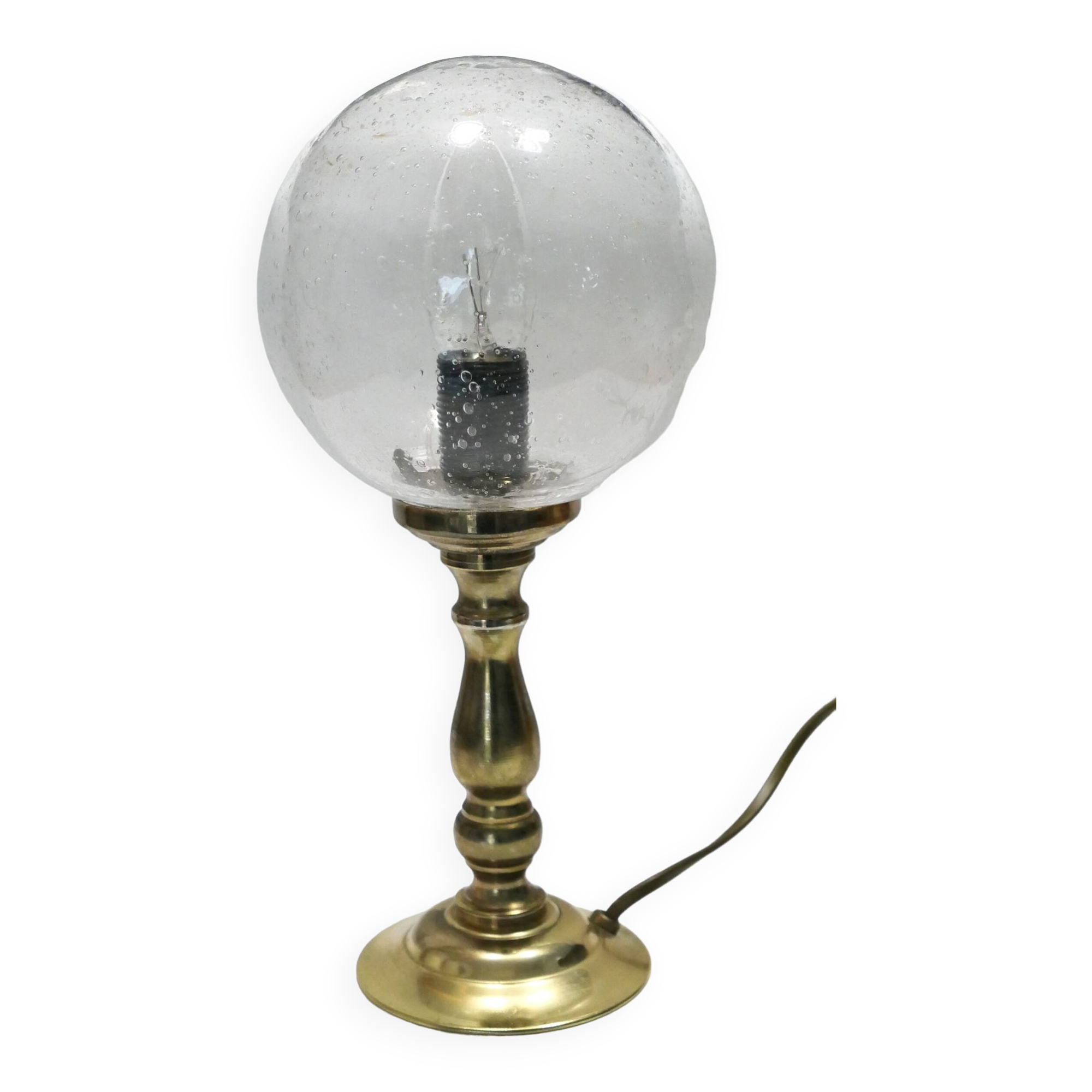 small 80's table lamp in glass and gold metal