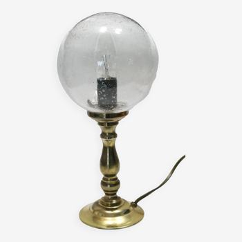 small 80's table lamp in glass and gold metal