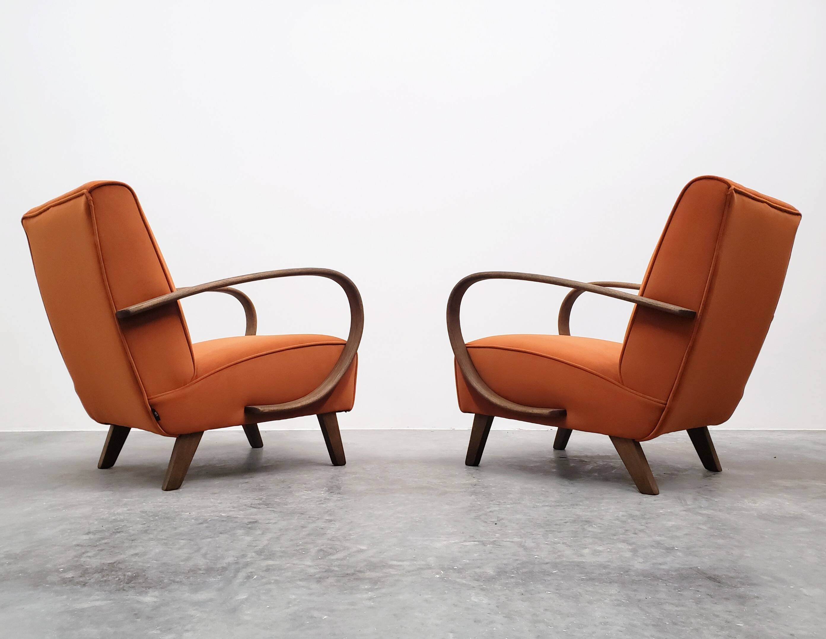 1930 Jindrich Halabala Bentwood Armchair in Rusty Orange Velvet