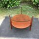 Vintage coffee table round compass legs top in glass and teak wood