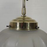 Art Deco pendant lamp with matt glass shade and brass fixture, 1930s