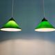 Pair of conical green opaline pendant lights, Art Deco style