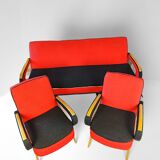 Vintage Rockabilly living room set, sofa bed and armchairs.