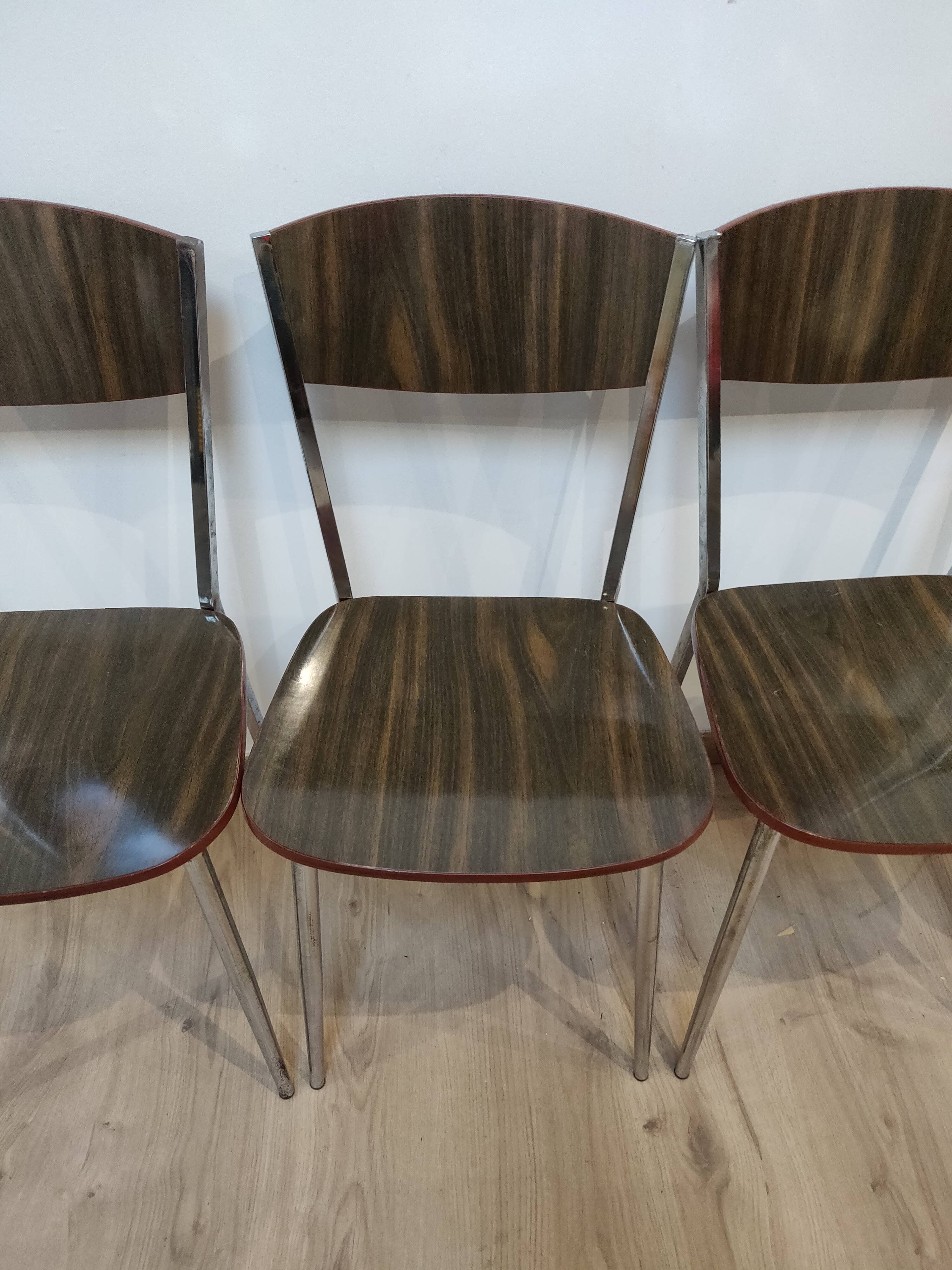 Set of 4 ART DECO formica and chrome metal chairs circa 1950