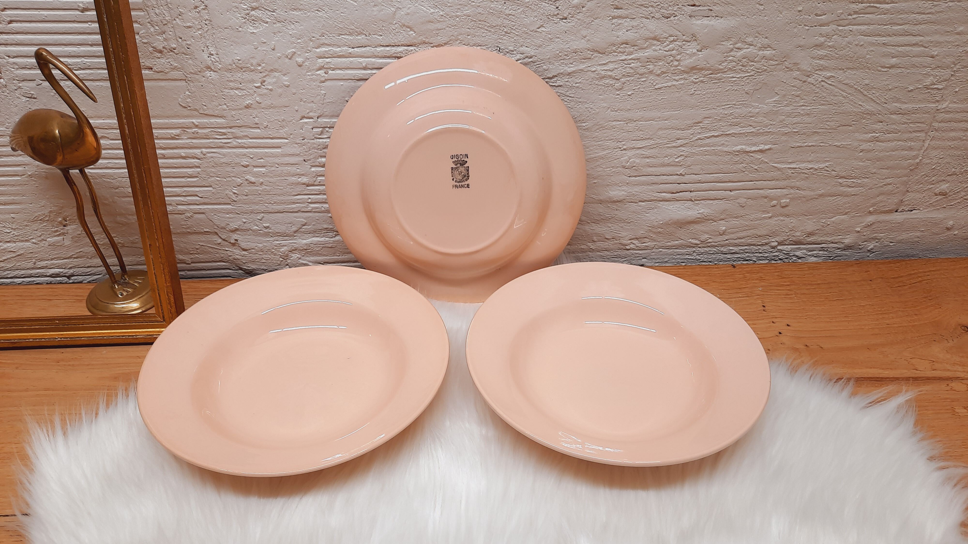 Trio assiettes creuses Digoin roses