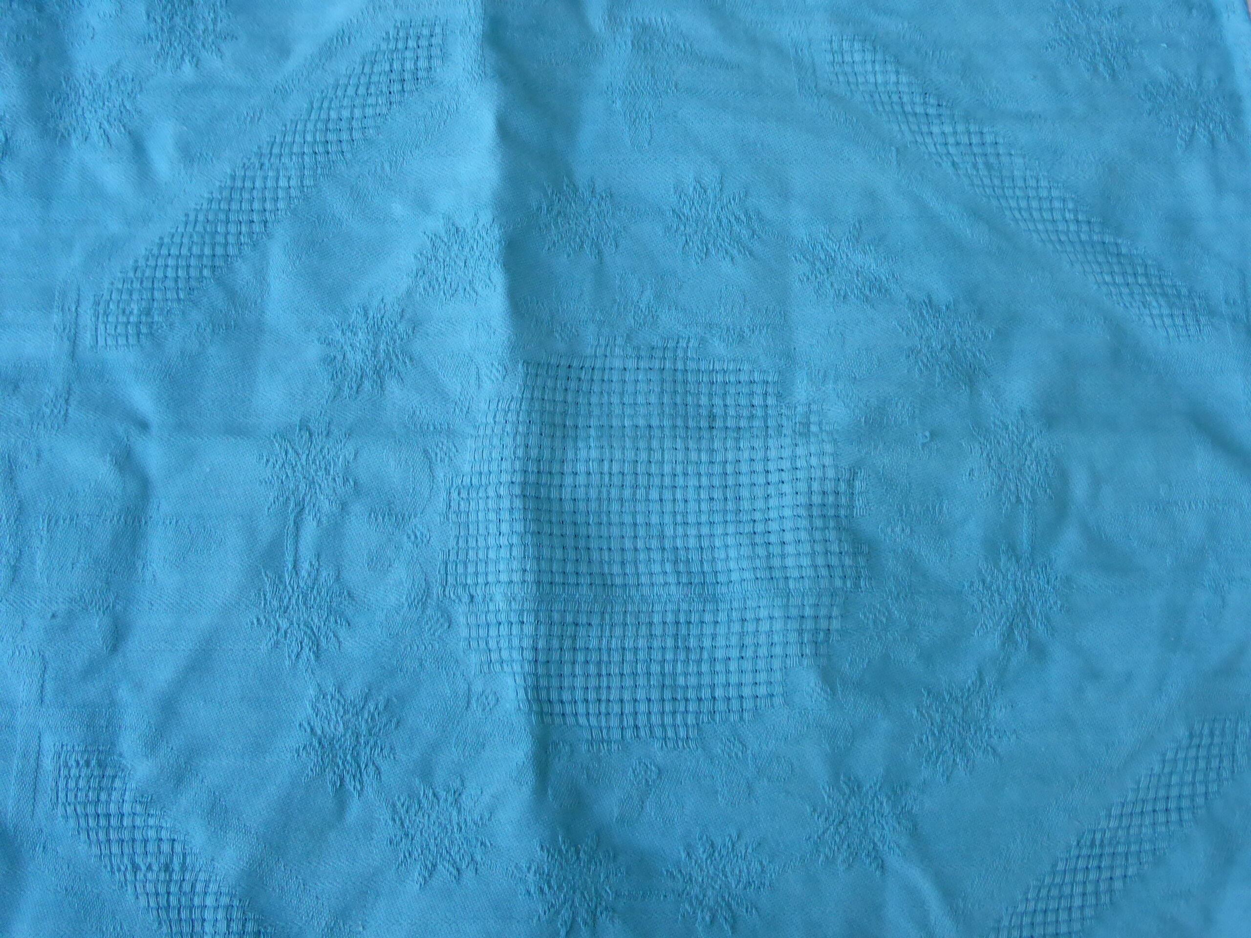 6 damask cotton towels, blue hue, woven, art deco