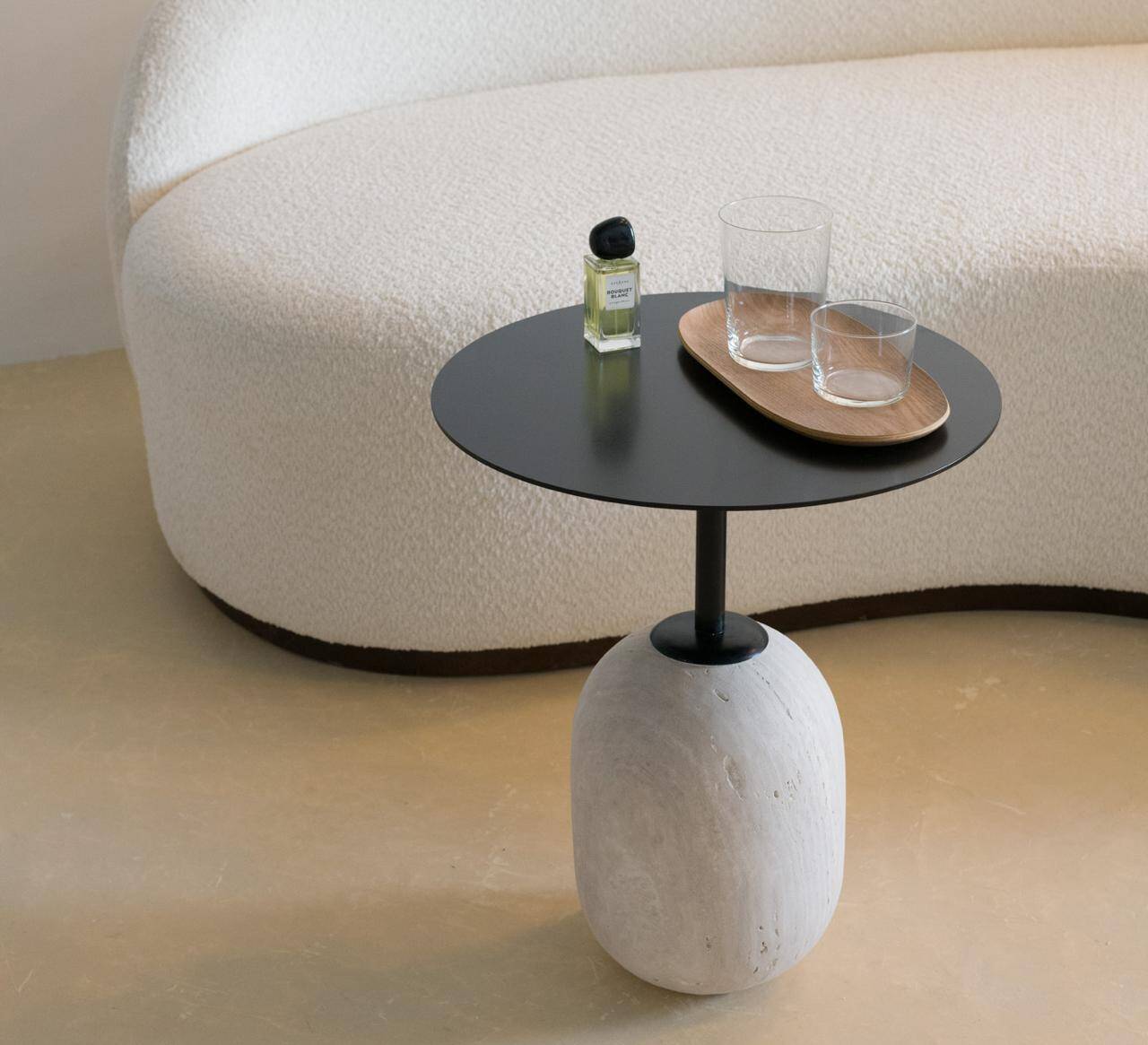 Finestia Side Table - Natural Travertine