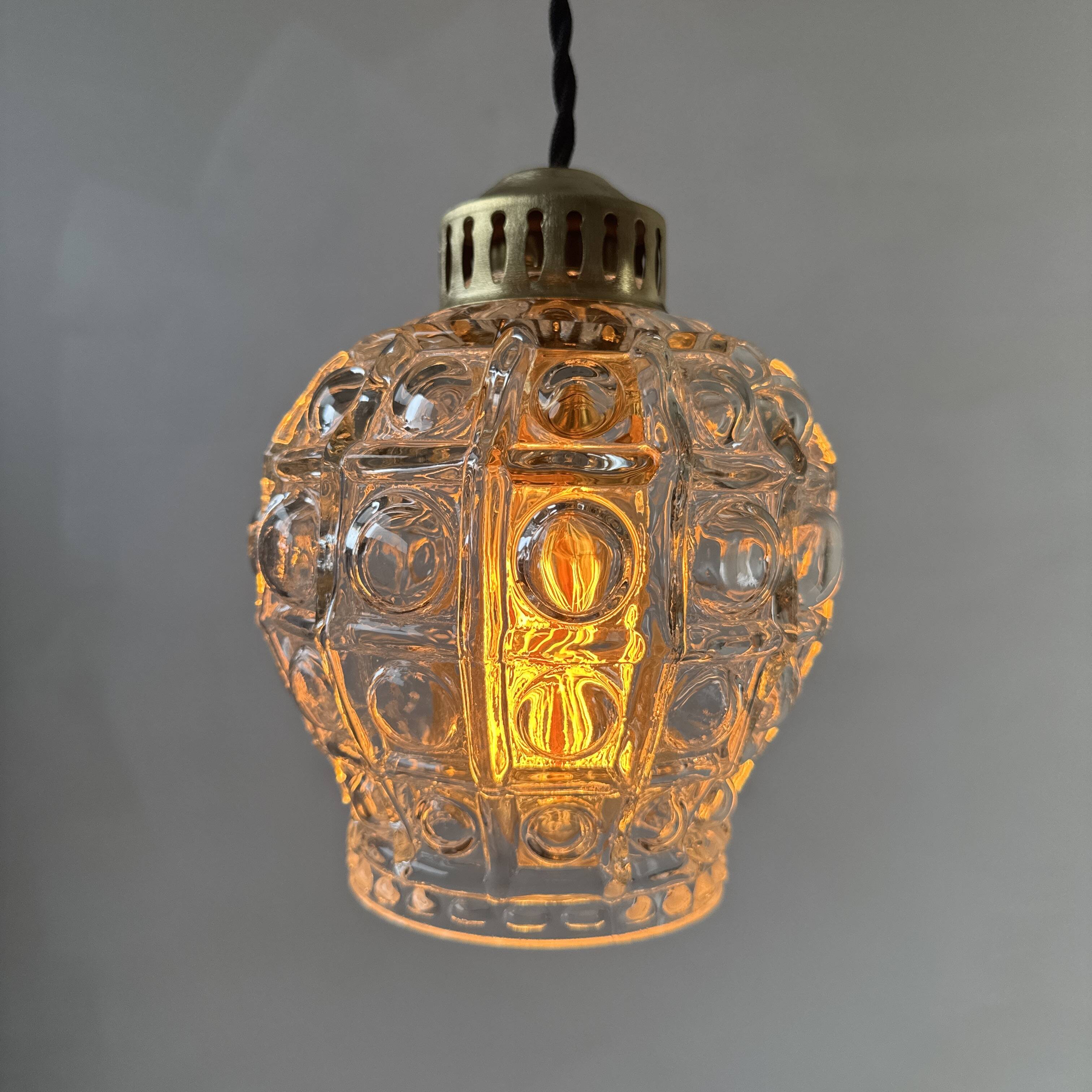 LOT OF 3 OLD VINTAGE BUBBLE GLASS HANGER LIGHTS