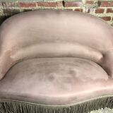 Vintage toad sofa trimmed with taupe-coloured velvet