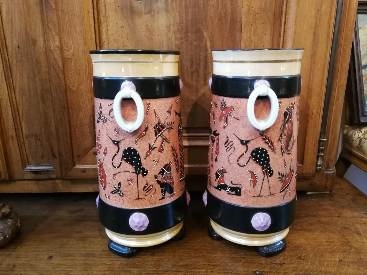 Pair of vases Egyptomania porcelain of Bayeux