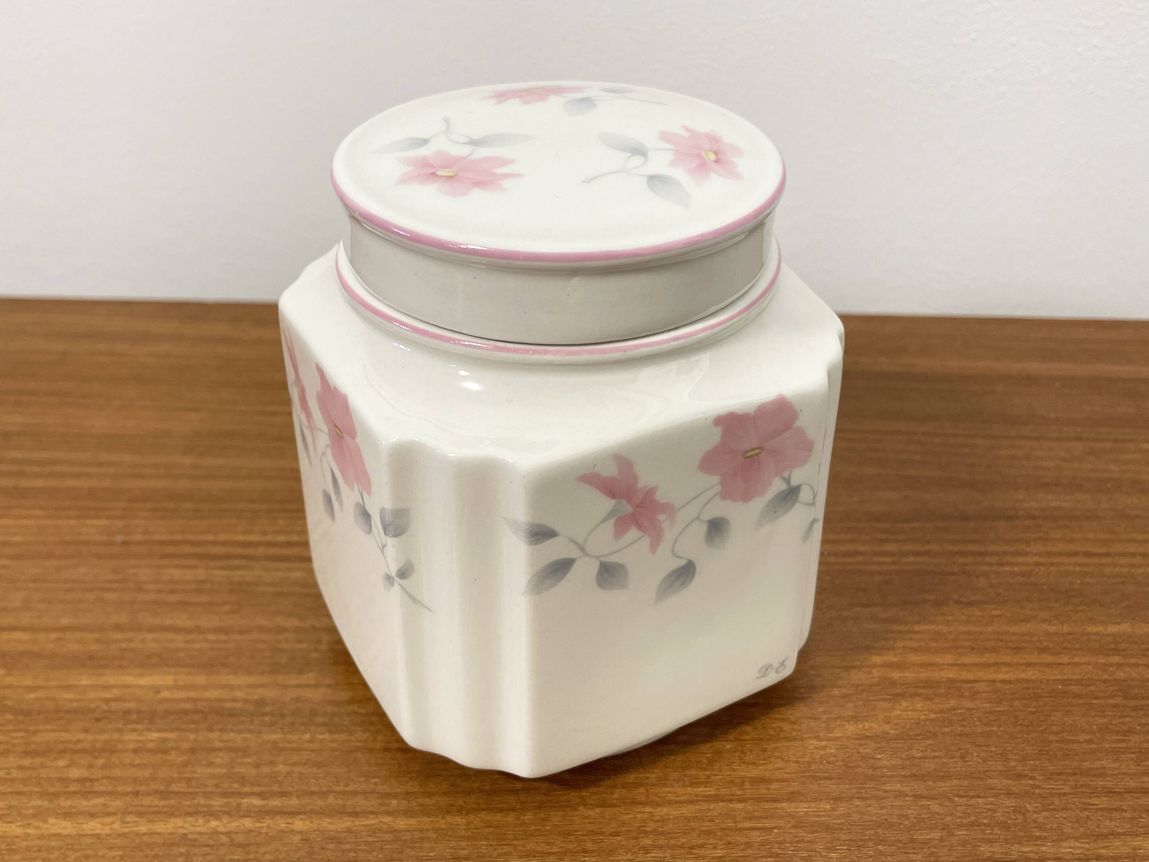 Sadler England Square Ginger Jar or Coffee Jar with Pink Flower Motif, Made for Douwe Egberts