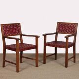 Pair of 1950s bridge chairs in wood and leather