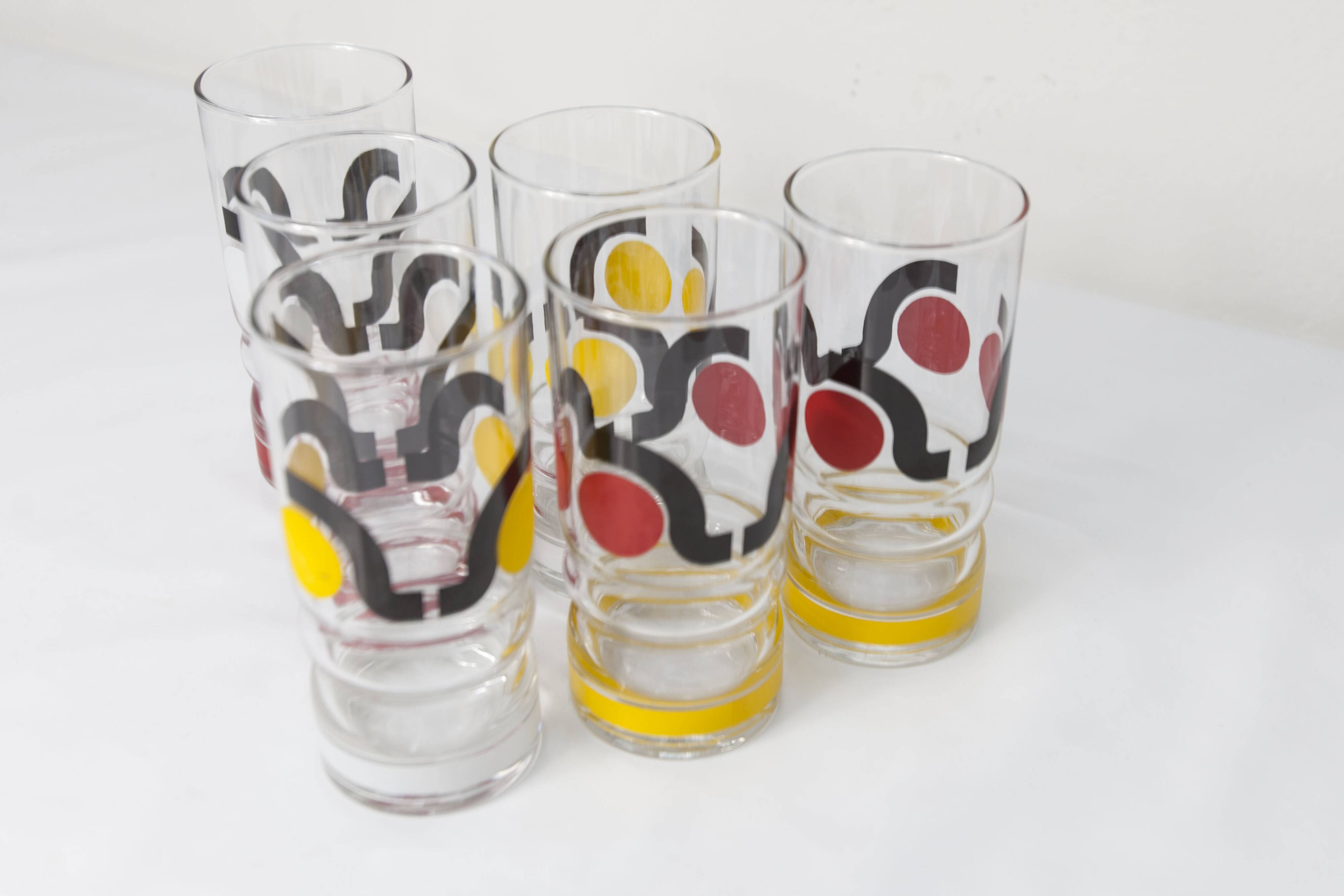 Set de 6 verres à eau 1970 sérigraphié