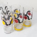 Set de 6 verres à eau 1970 sérigraphié