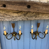 French neoclassical antique wall sconces  highly detailed with hunting horn and arrow motif hunting