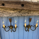 French neoclassical antique wall sconces  highly detailed with hunting horn and arrow motif hunting
