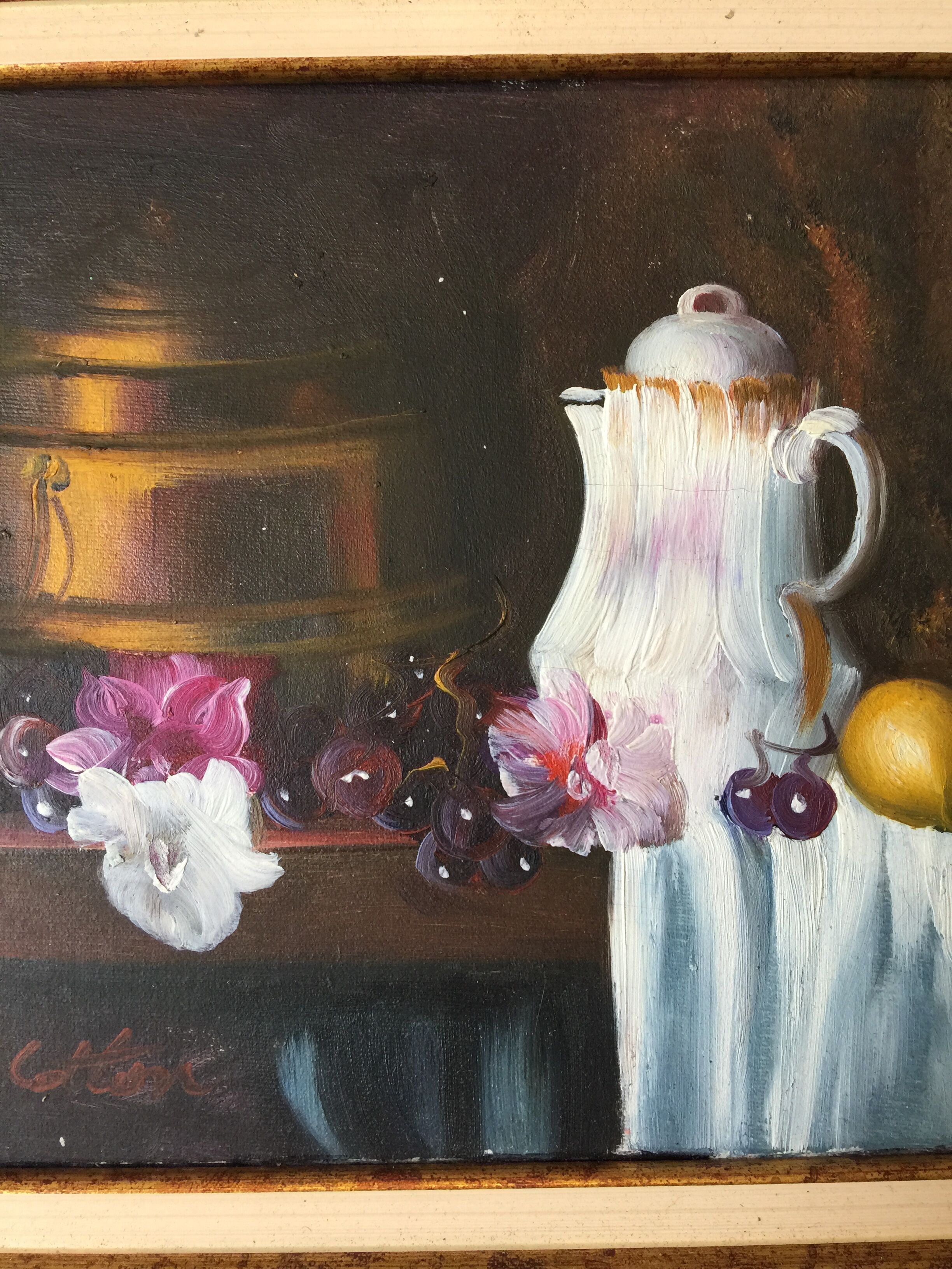 "still life with white pitcher" original acrylic on canvas