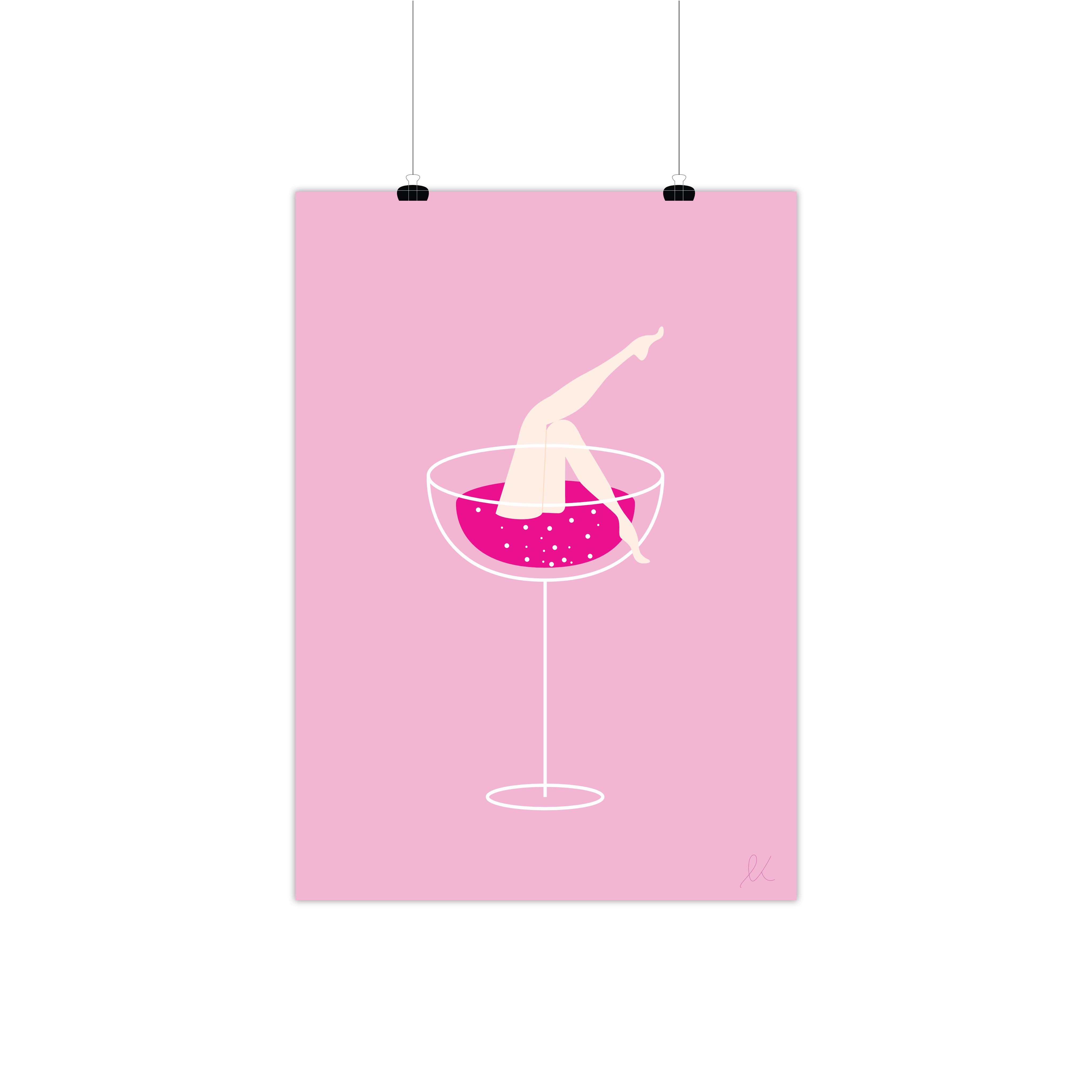 Illustration-pink champagne A4 size, 21X 29.7 cm