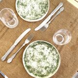Set of two handmade porcelain plates speckled green