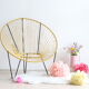 Pair of 60s tripod armchairs in metal and yellow scoubidou