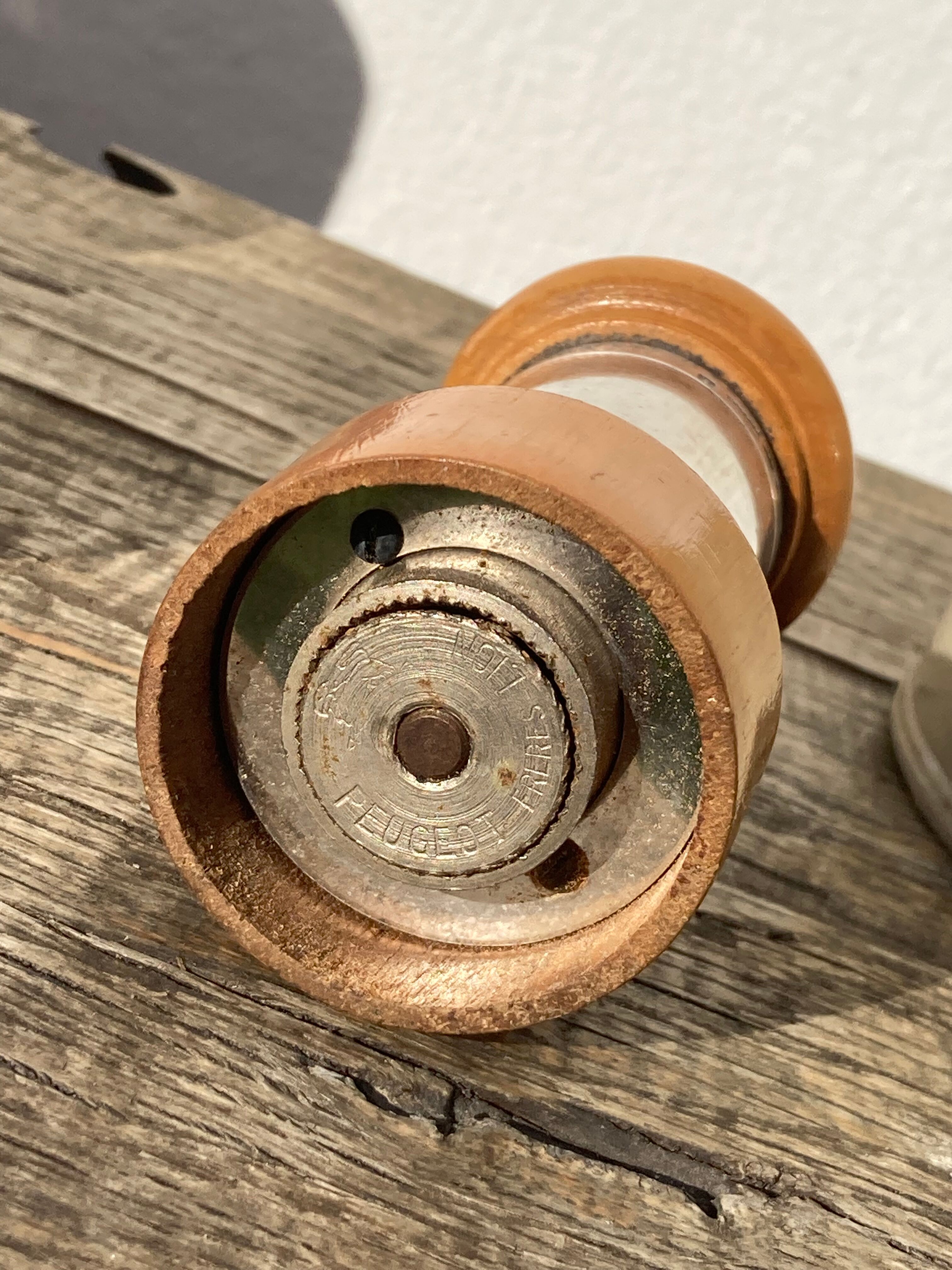 Peugeot pepper tree for Christofle in silver metal and vintage wood