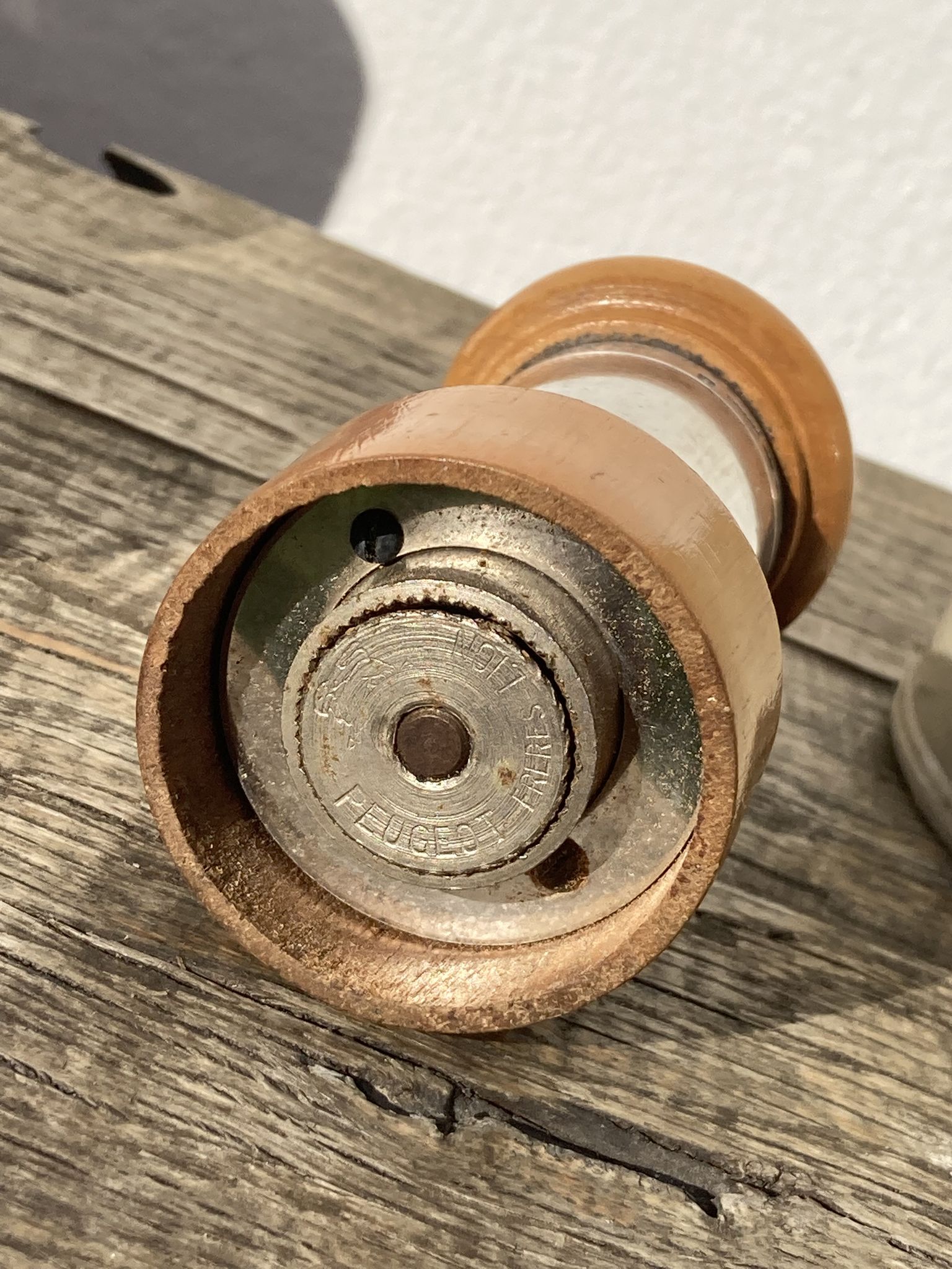 Peugeot pepper tree for Christofle in silver metal and vintage wood