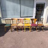 Set of 6 mismatched vintage wooden bistro chairs