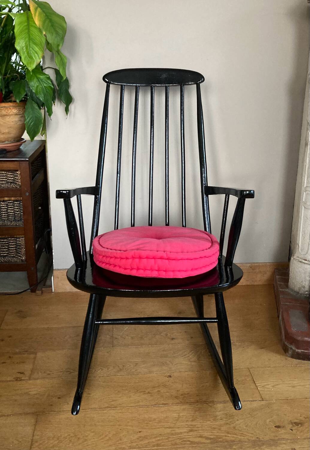 Vintage Scandinavian rocking chair in blackened wood from the 1970s