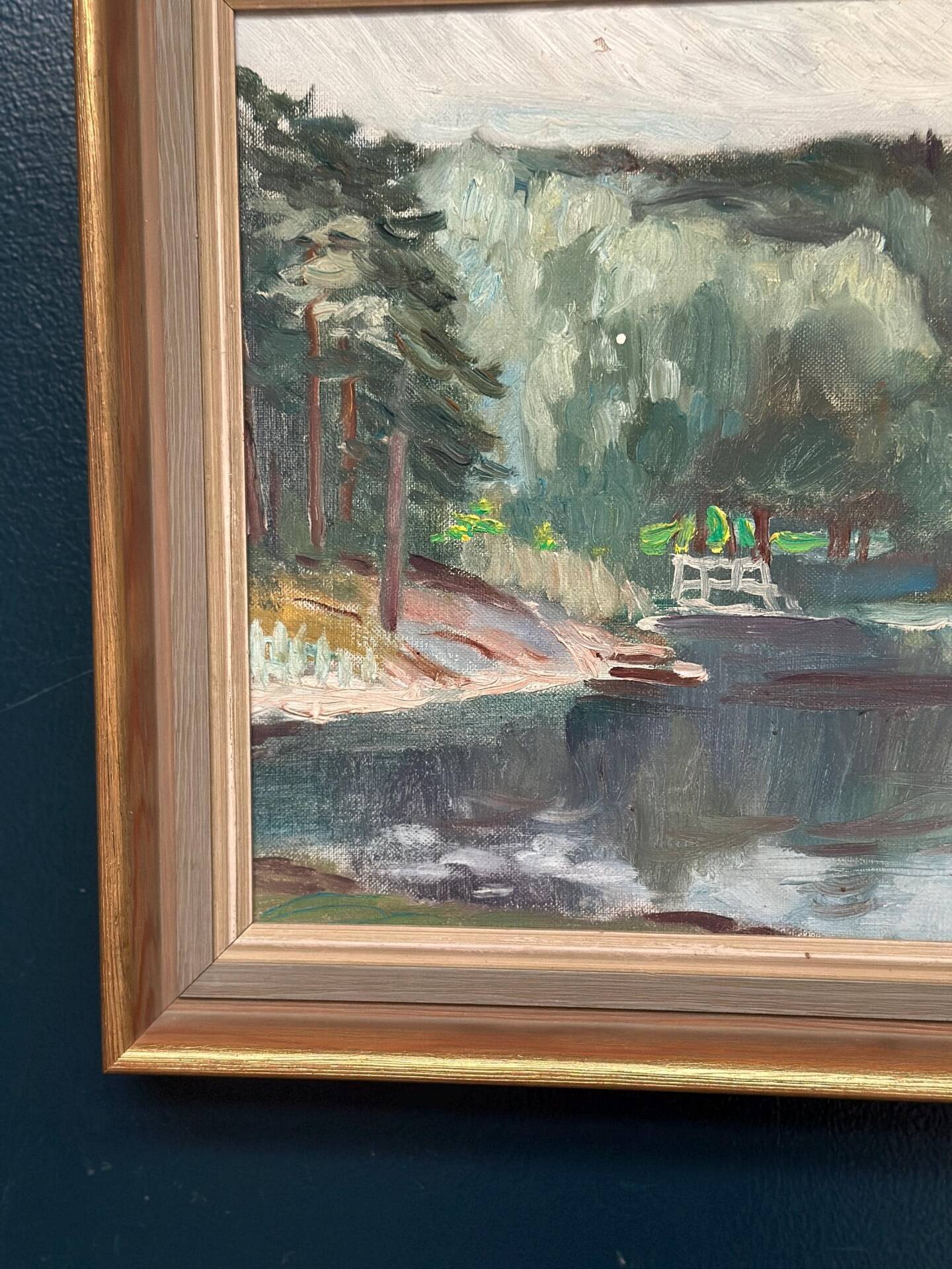 Swedish Oil on Canvas – “Lake with Houses” by G. Arner – Signed