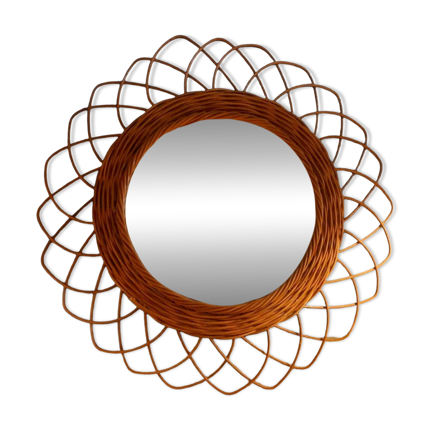 Sun mirror. Rattan .vintage