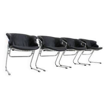 Chaises de salle à manger en cuir Gastone Rinaldi Flynn, ensemble de 4
