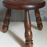 Low tripod stool in vintage turned solid wood