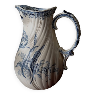 Terre de Fer earthenware milk pitcher from Sarreguemines blue “Fontanges” model