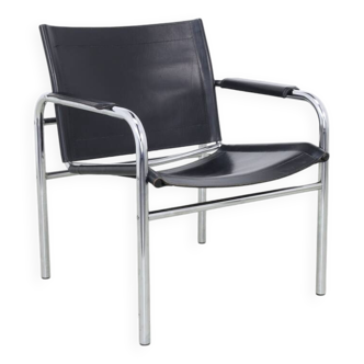 Fauteuil en cuir et chrome, années 1980