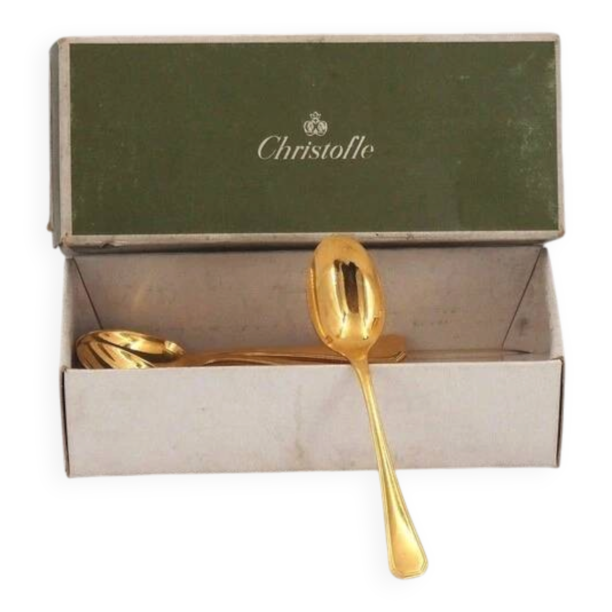 Christofle América gold-plated, 12 moka spoons, coffee, 10 cm, excellent condition.