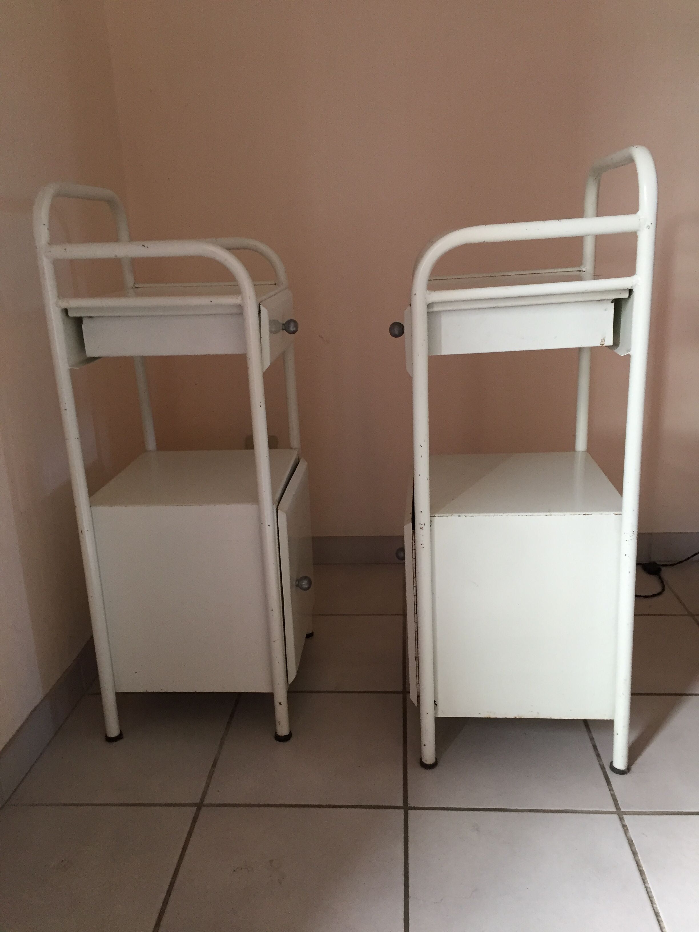 Pair of hospital bedside tables