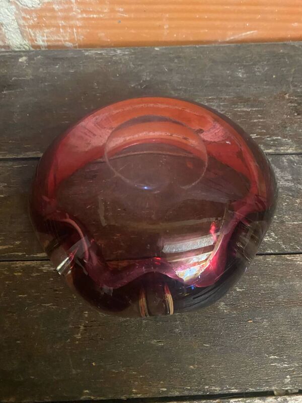 Cendrier ancien murano sommerso verre rose made in italy vintage