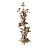 Paire de chandeliers antiques à 3 feux de lumières puttis/angelots bronze