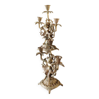 Pair of Antique 3-light candlesticks. Puttis/Cherubs. Bronze