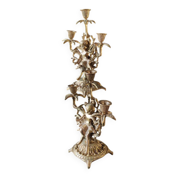 Pair of Antique 3-light candlesticks. Puttis/Cherubs. Bronze