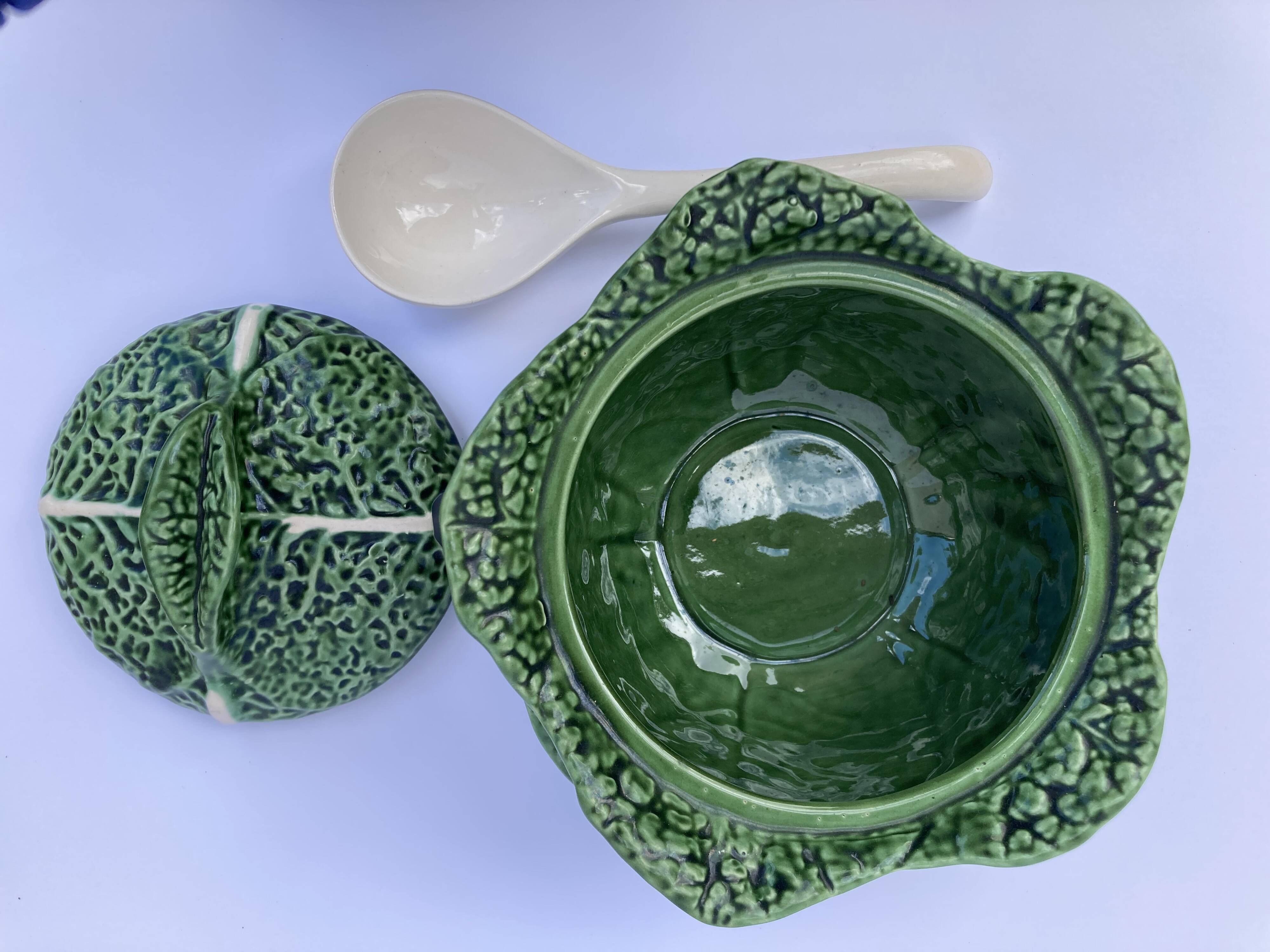 Vintage ceramic soup tureen in the shape of a cabbage.
