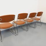 4 vintage sleigh chairs from the 70s, in designer chrome metal