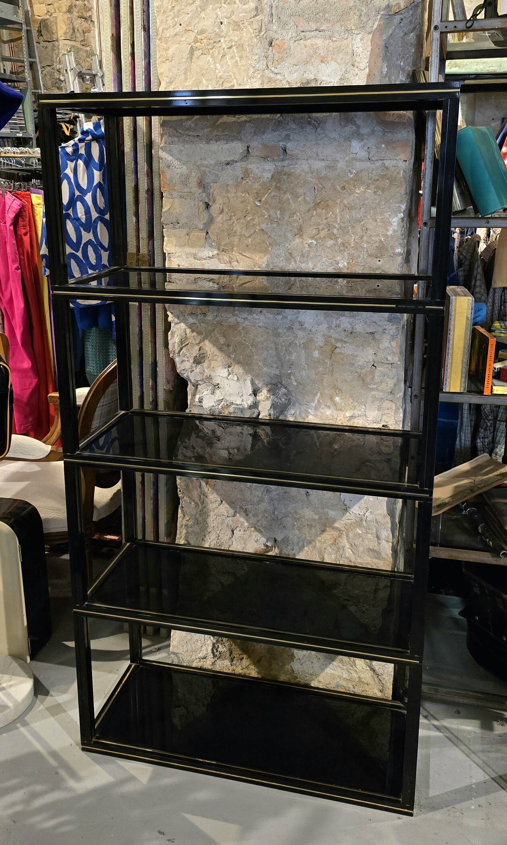 Pierre Vandel Paris shelf, black and gold, 1970s