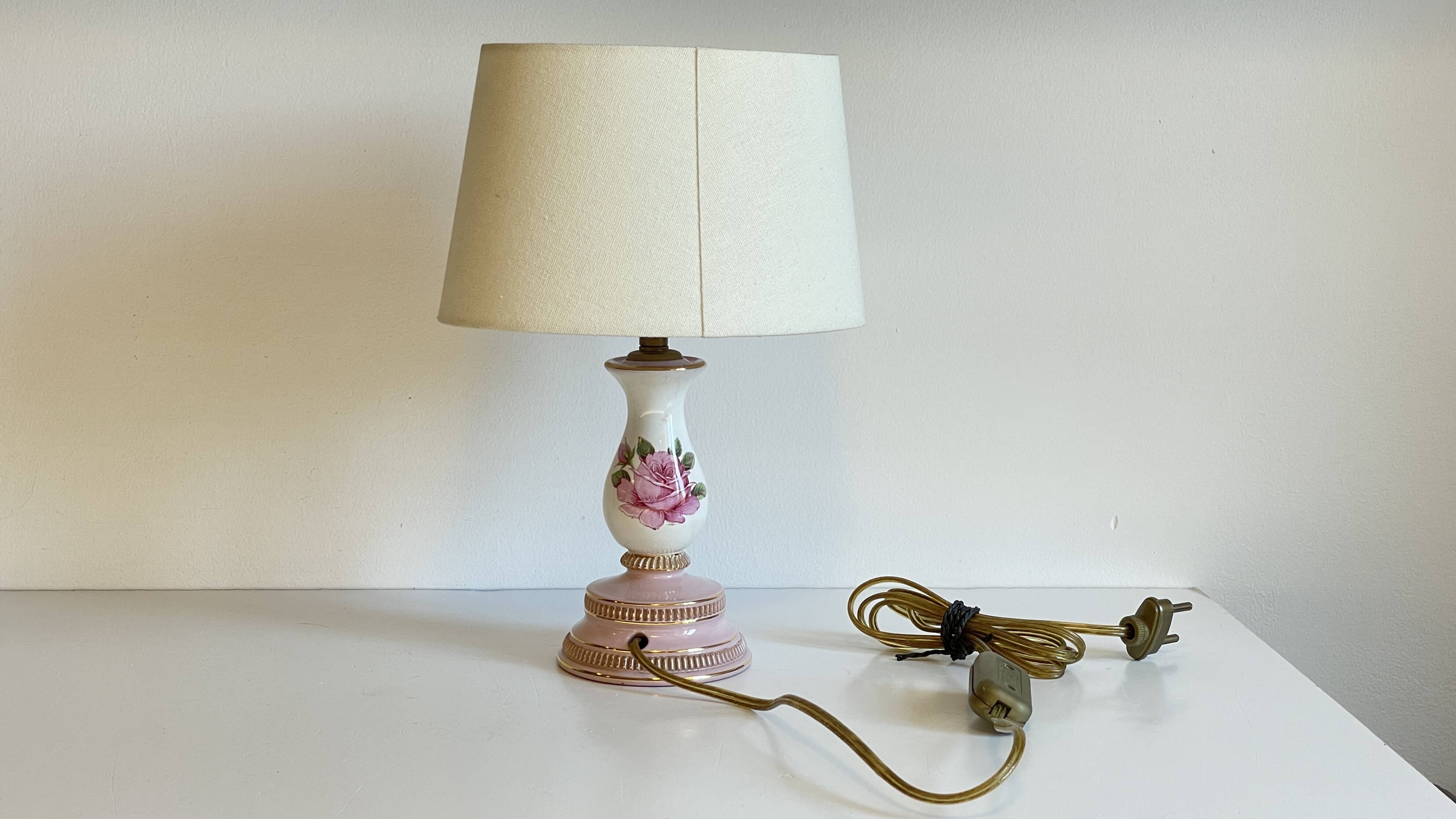 Lampe céramique italy roses et or