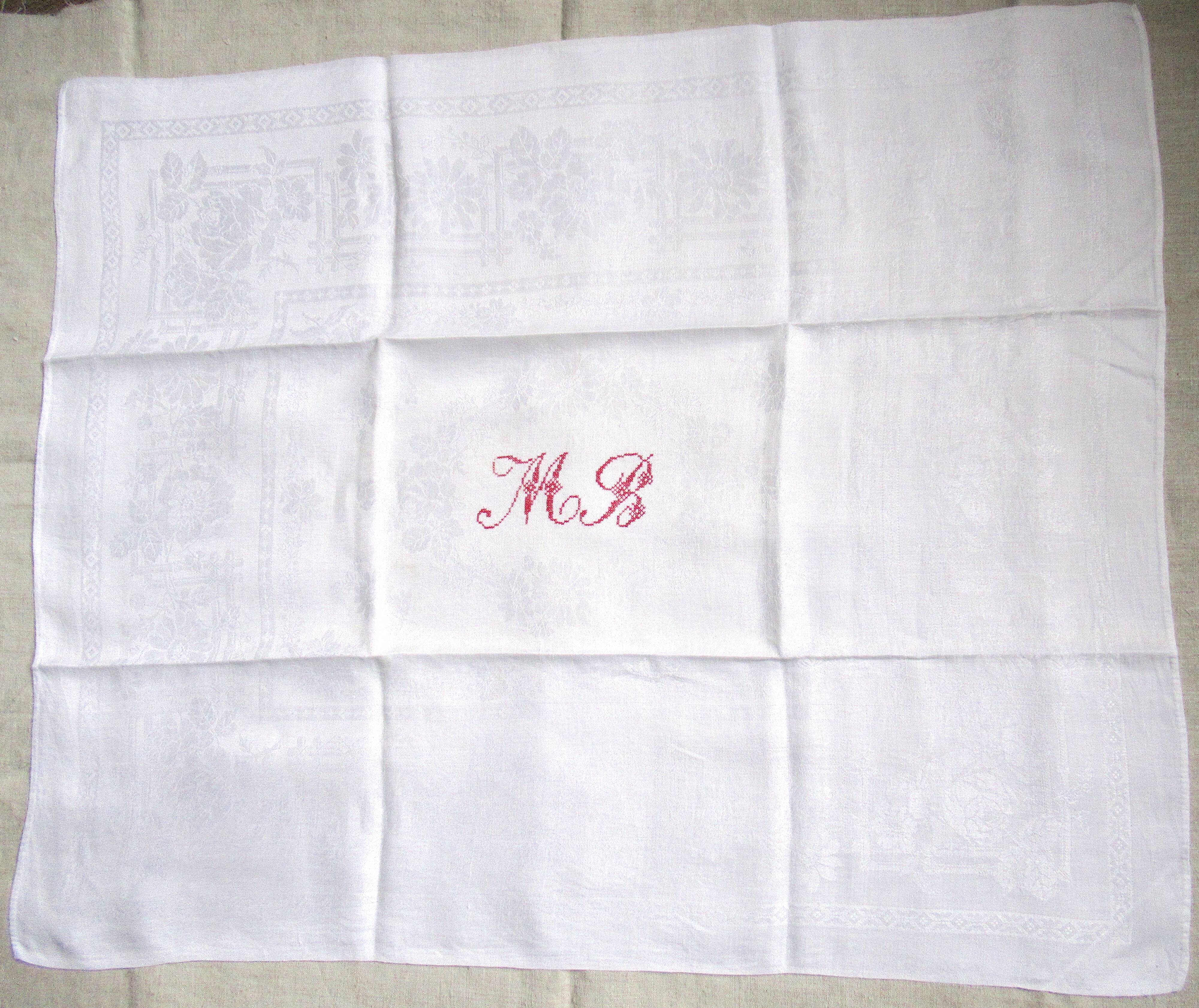 Monogrammed damask napkin monogrammed mb in red
