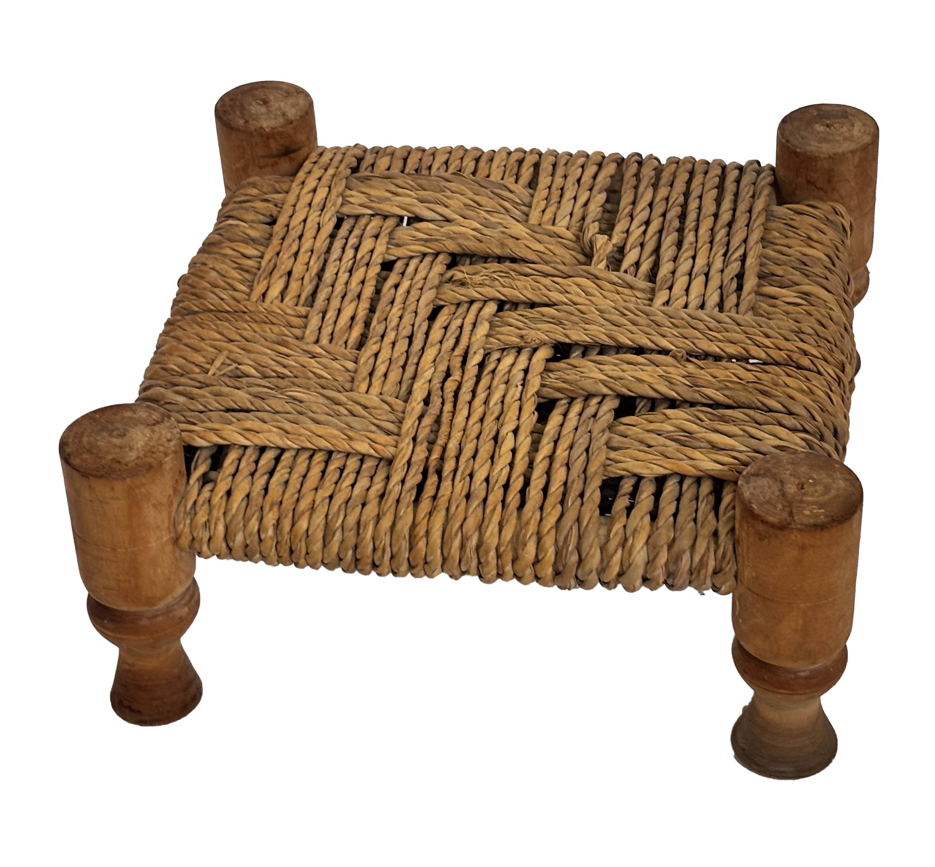 Vintage Footstool wood and rope, 1960s